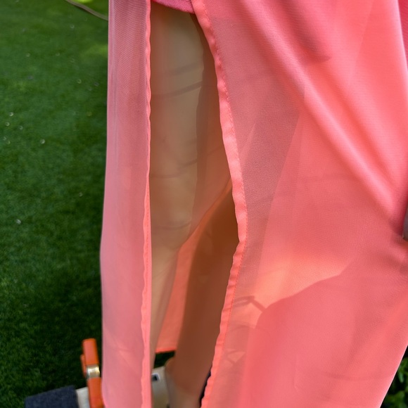 WOMENS SMALL UNDER SKIES ORANGE CORAL SHEER DOUBLE HIGH SIDE SLIT SIDE ZIP SKIRT - Picture 8 of 8